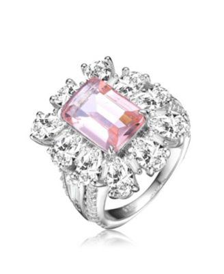genevive sterling silver white gold plated colored cubic zirconia cocktail ring