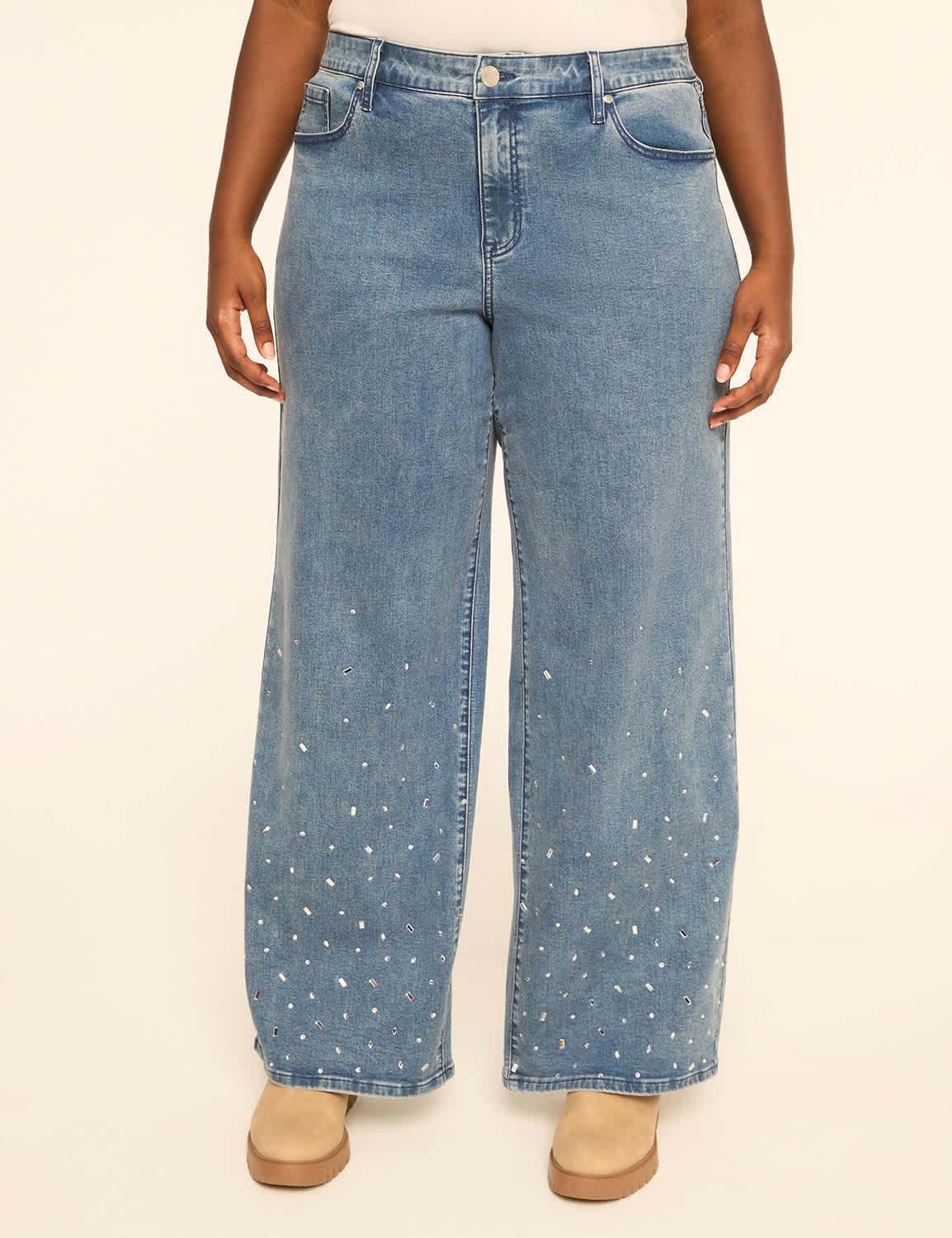 genius embellished wide leg jean