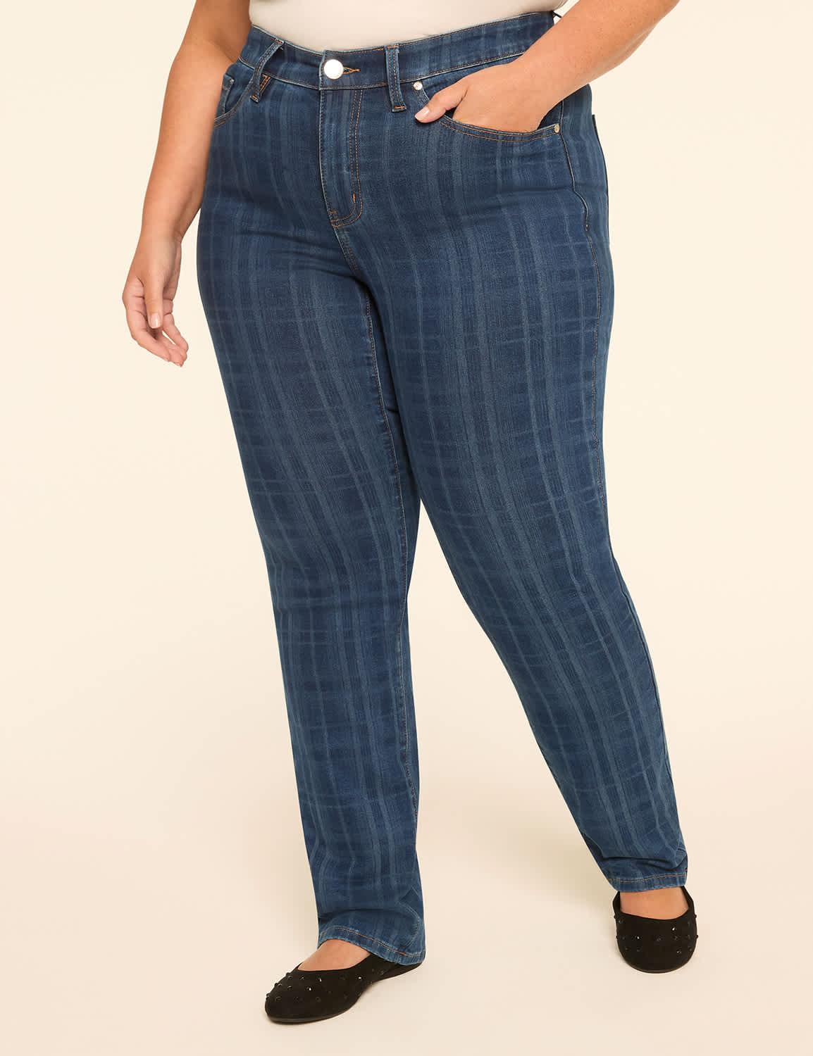 genius plaid print straight leg jean
