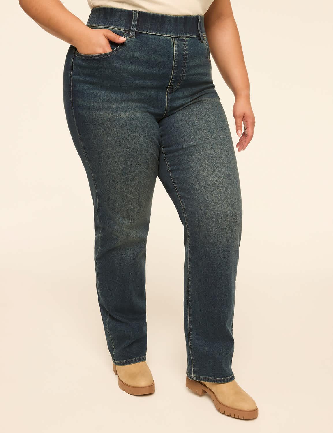 genius pull-on high-rise straight leg jean