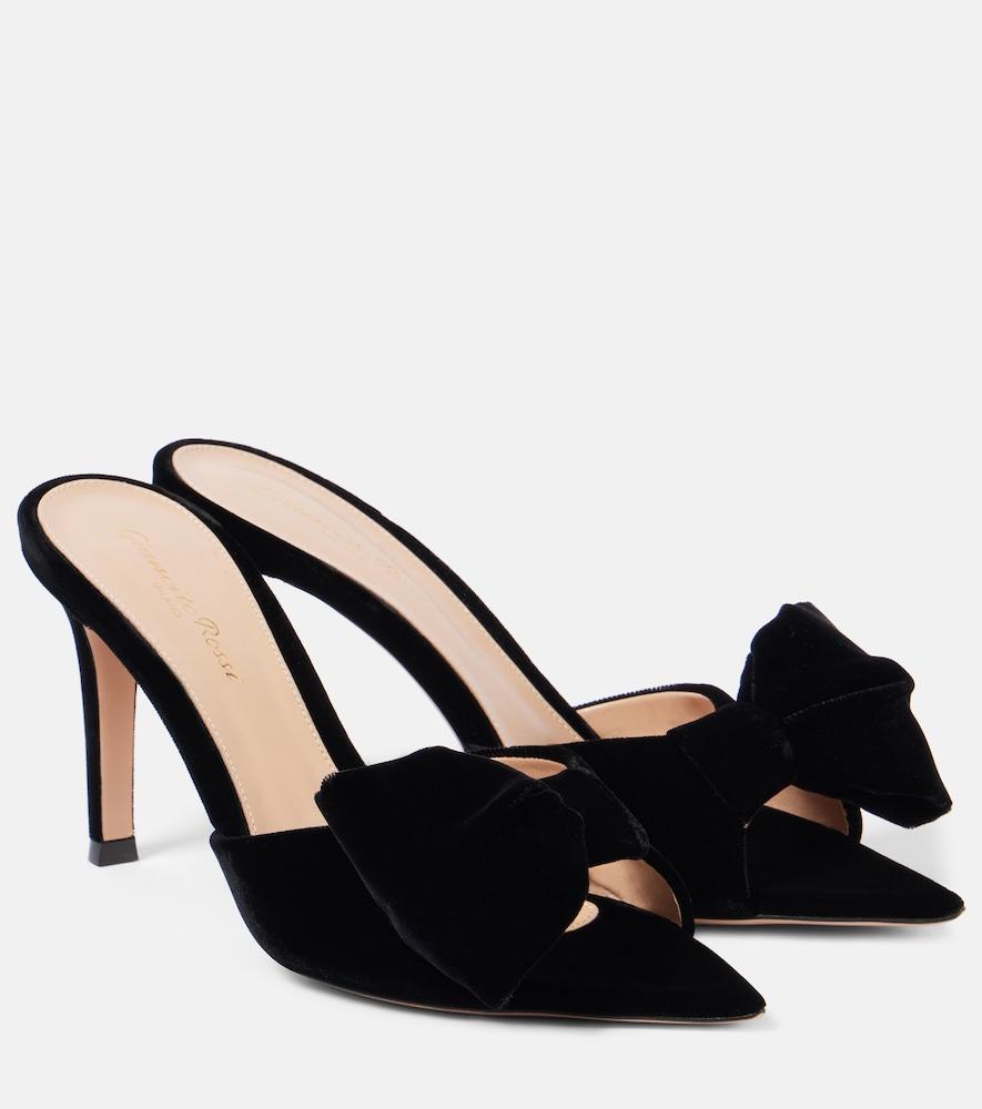 gianvito rossi 85 bow-detail velvet mules