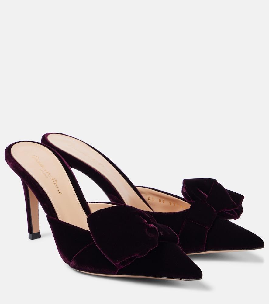 gianvito rossi 85 bow-detail velvet mules
