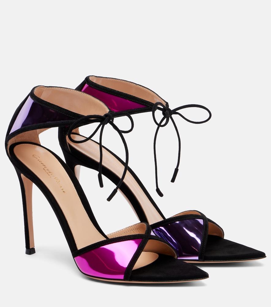 gianvito rossi confetti suede-trimmed metallic leather sandals
