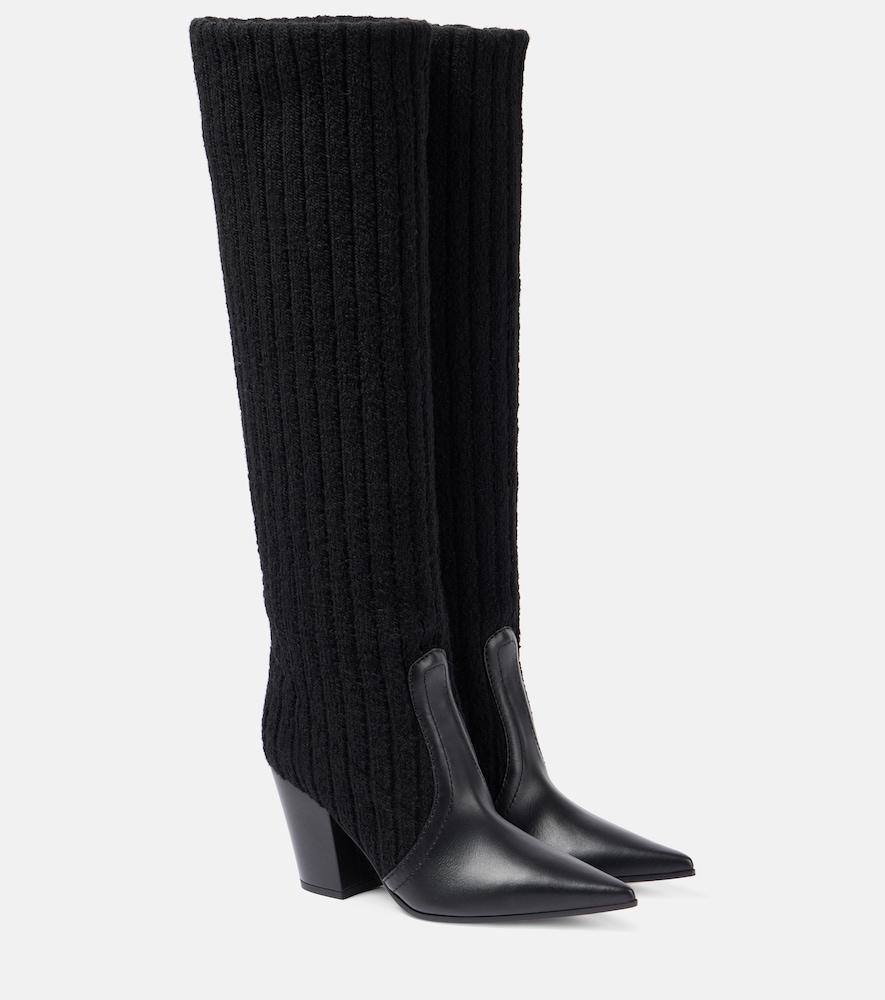 gianvito rossi leather-trimmed knee-high boots