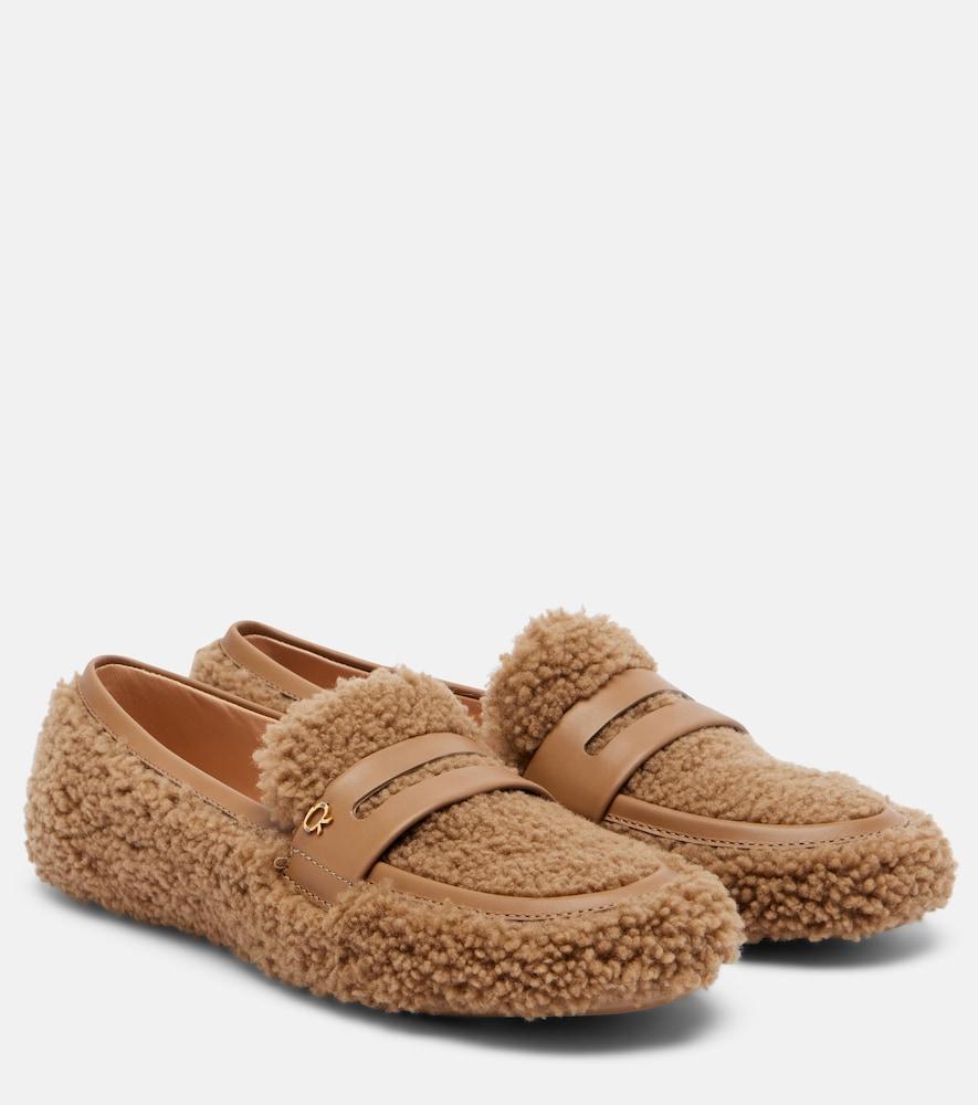 gianvito rossi leather-trimmed shearling loafers