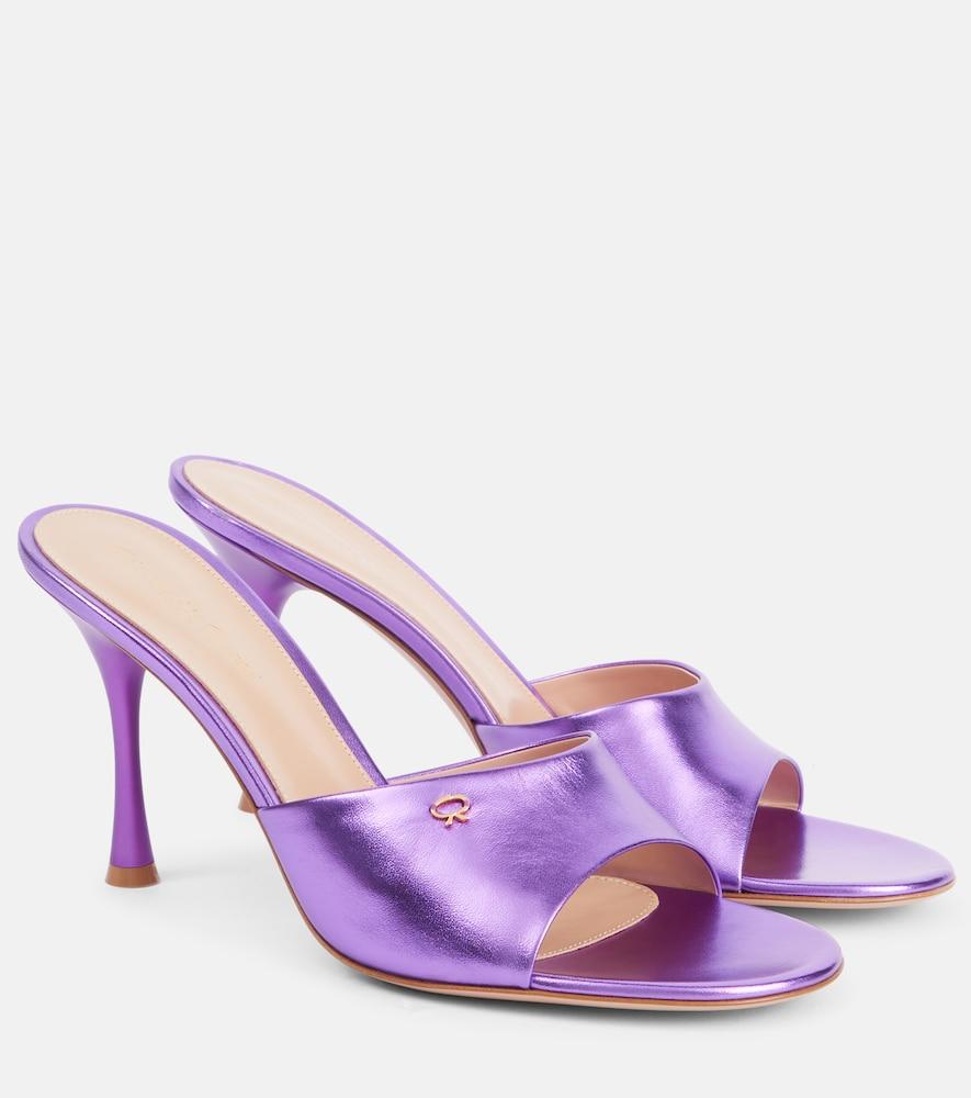 gianvito rossi logo metallic leather mules