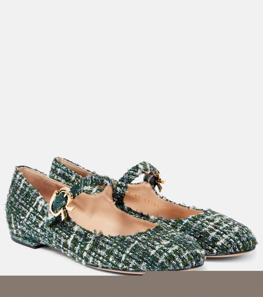 gianvito rossi mary ribbon bouclé mary jane flats