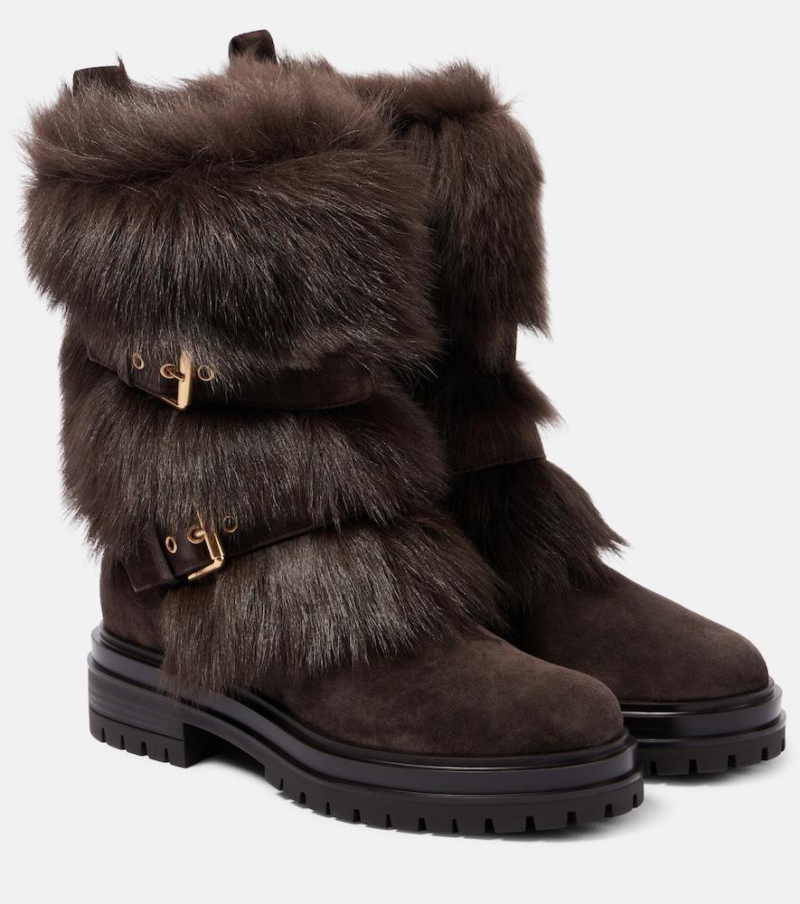 gianvito rossi maverick shearling-trimmed suede biker boots