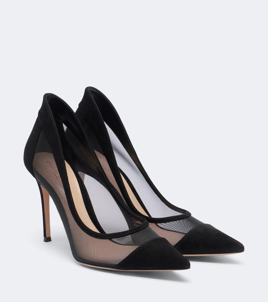 gianvito rossi mesh and suede pumps