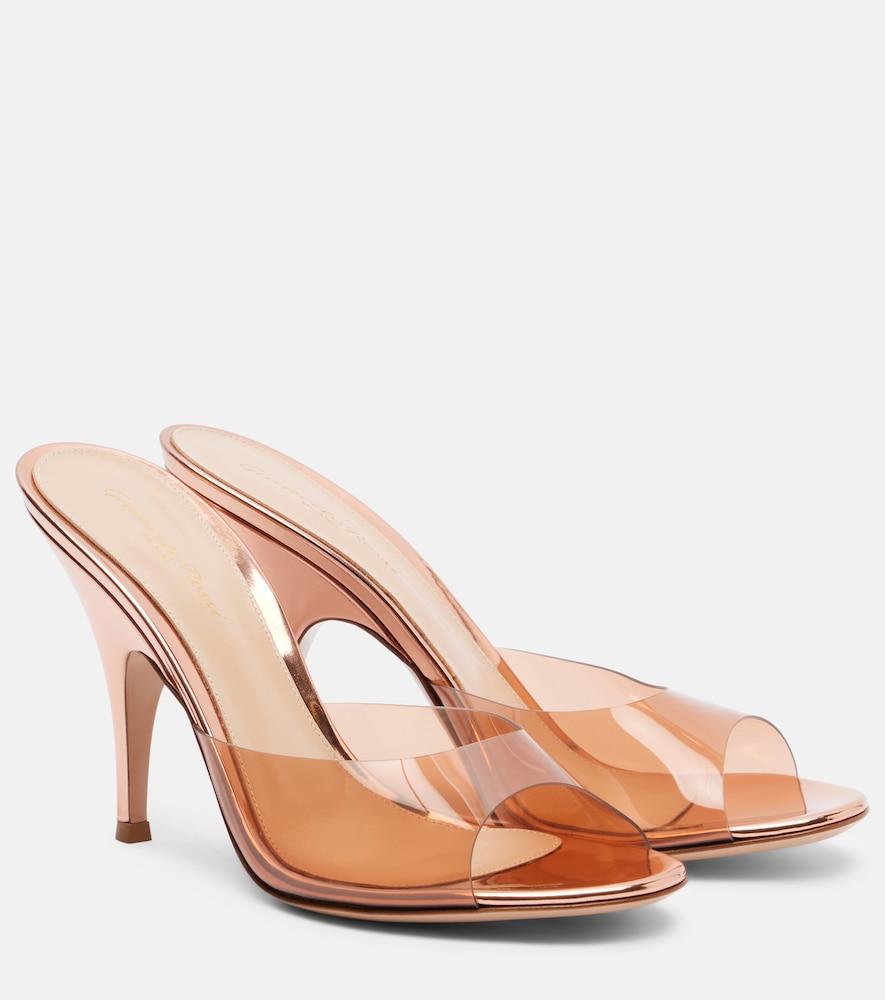 gianvito rossi sofia leather-trimmed pvc mules