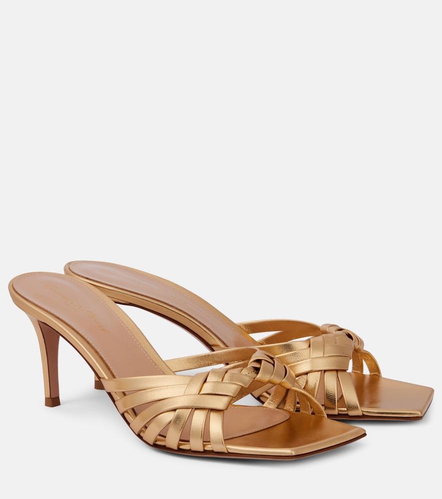 gianvito rossi woven metallic leather mules