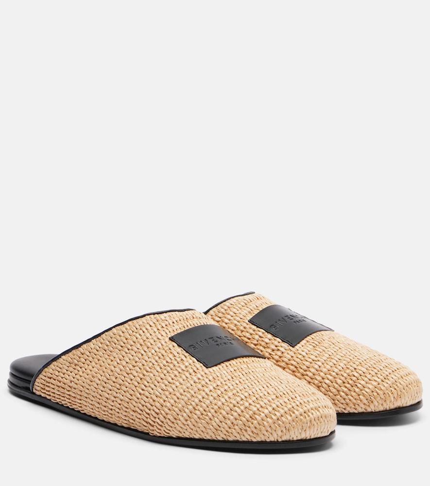 givenchy label leather-trimmed woven mules