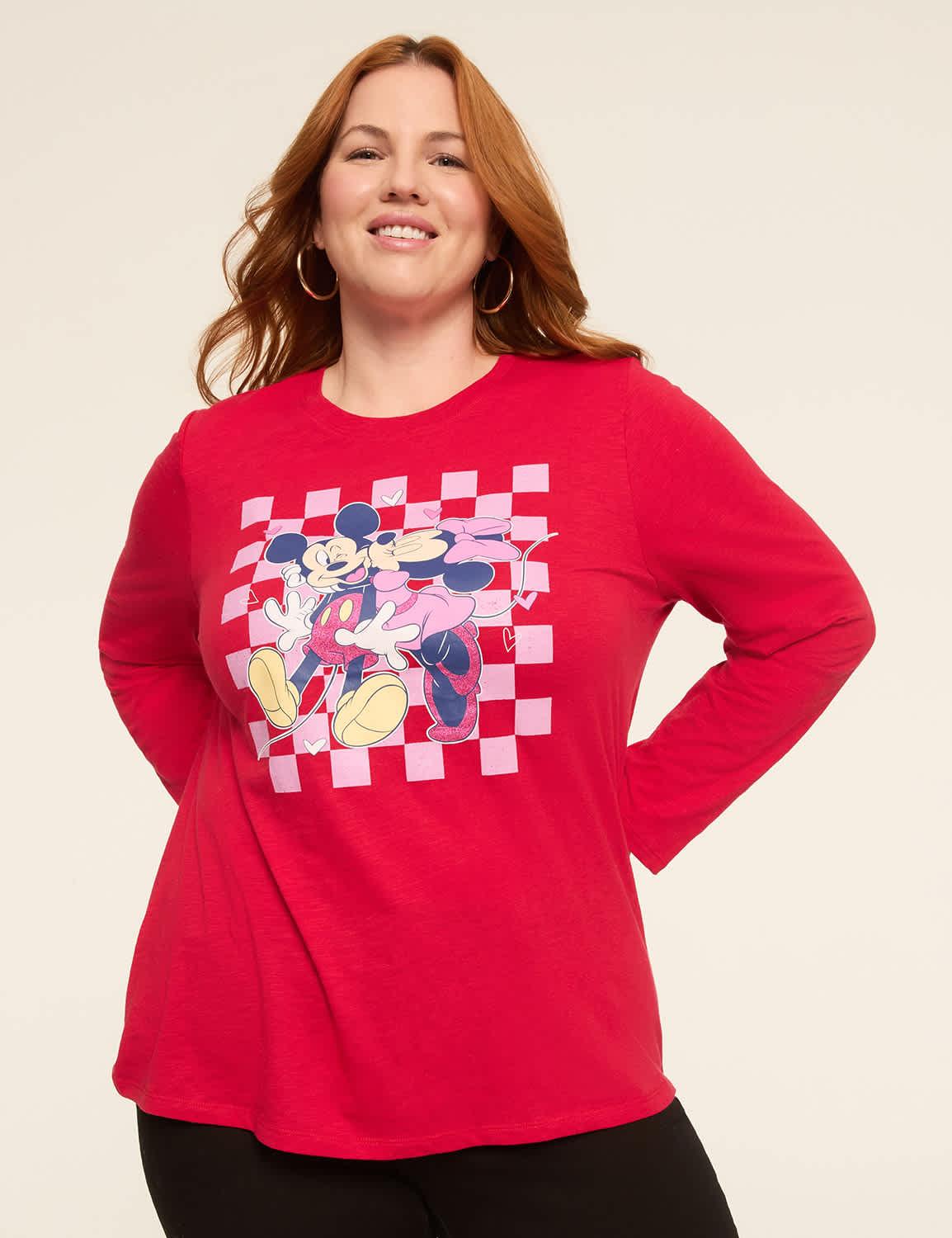 glitter mickey & minnie kiss long-sleeve graphic tee