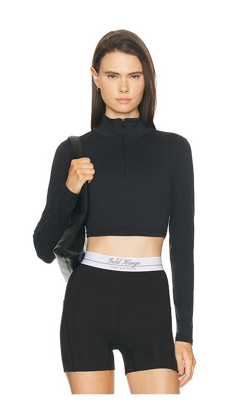 gold hinge athletic half zip crop top in black. - size l (also in s, xs, m, xl)
