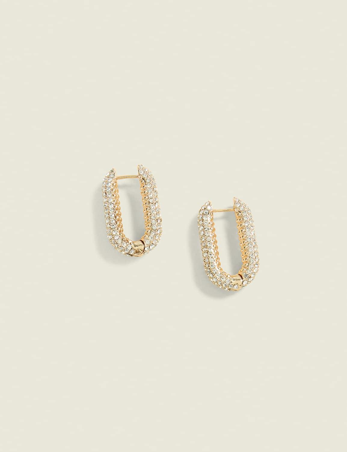gold pave oval hoop earring