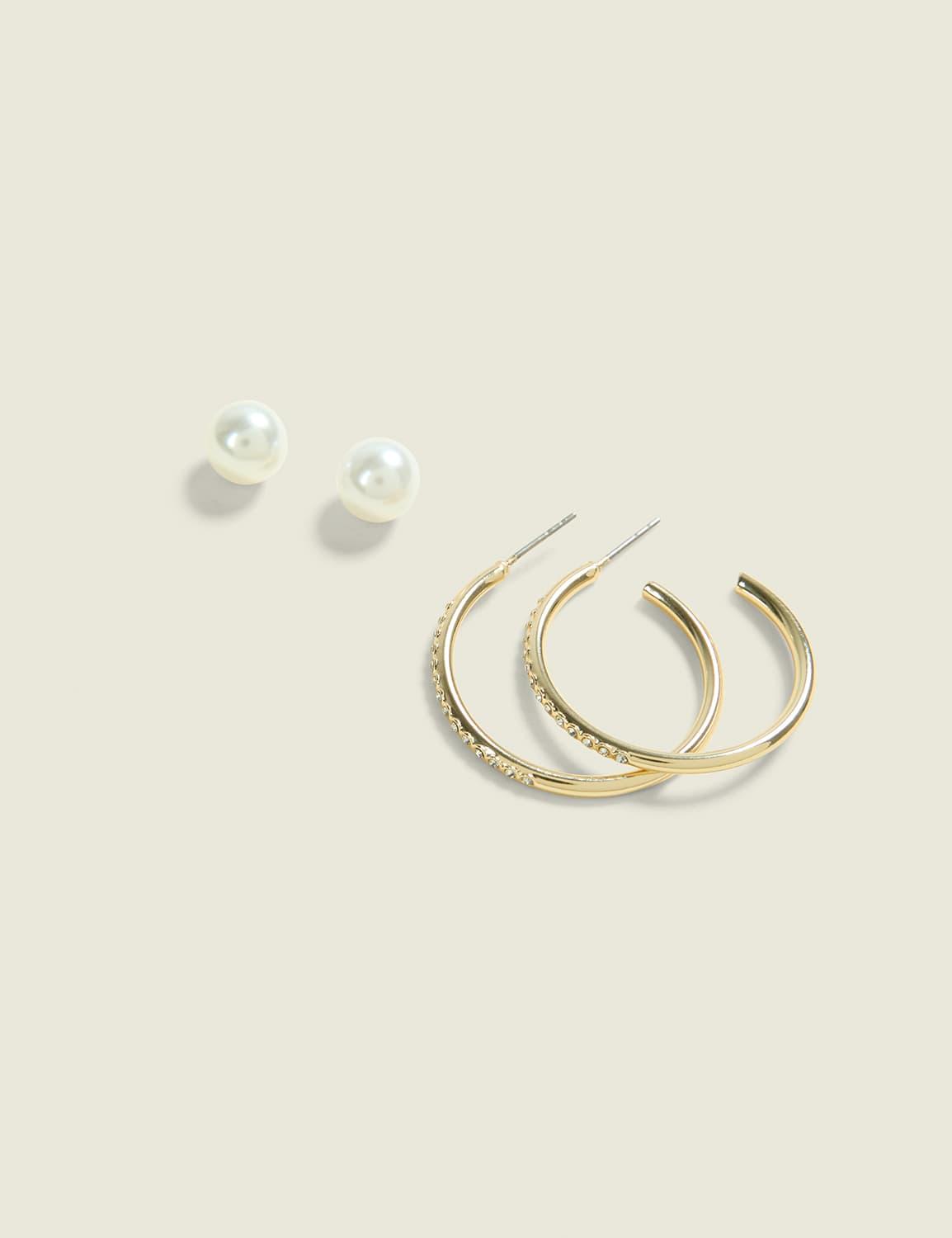 gold pearl & hoop earring set