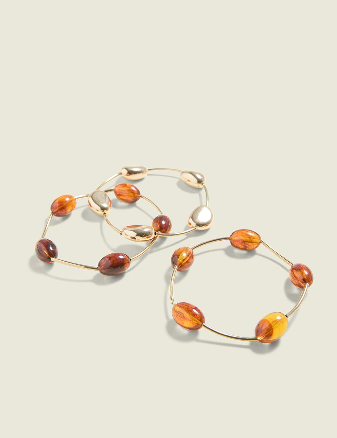 goldtone & brown stretch bracelet pack