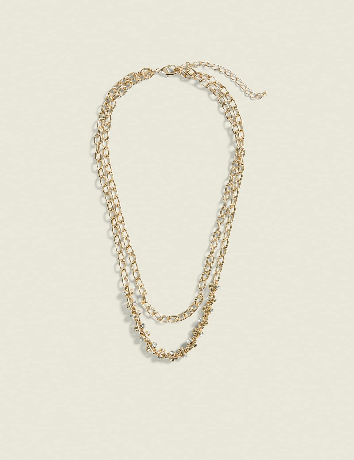 goldtone & pave chain-link multi-row necklace