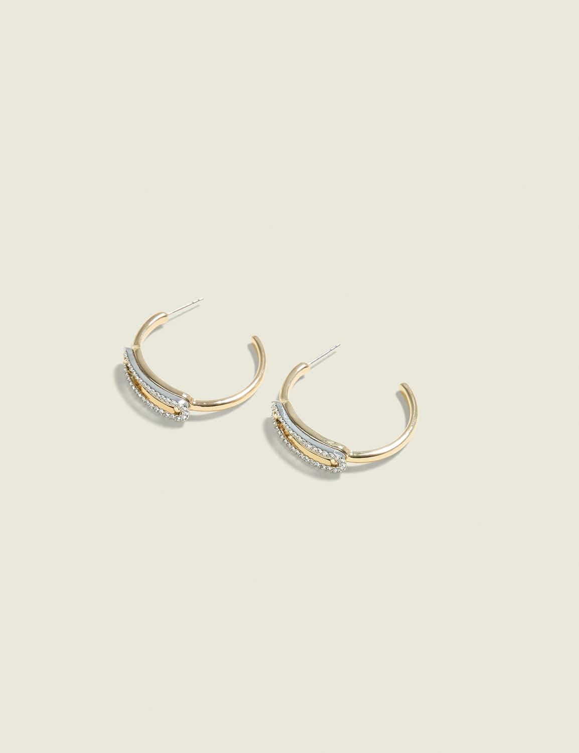 goldtone & pave clip hoop earrings