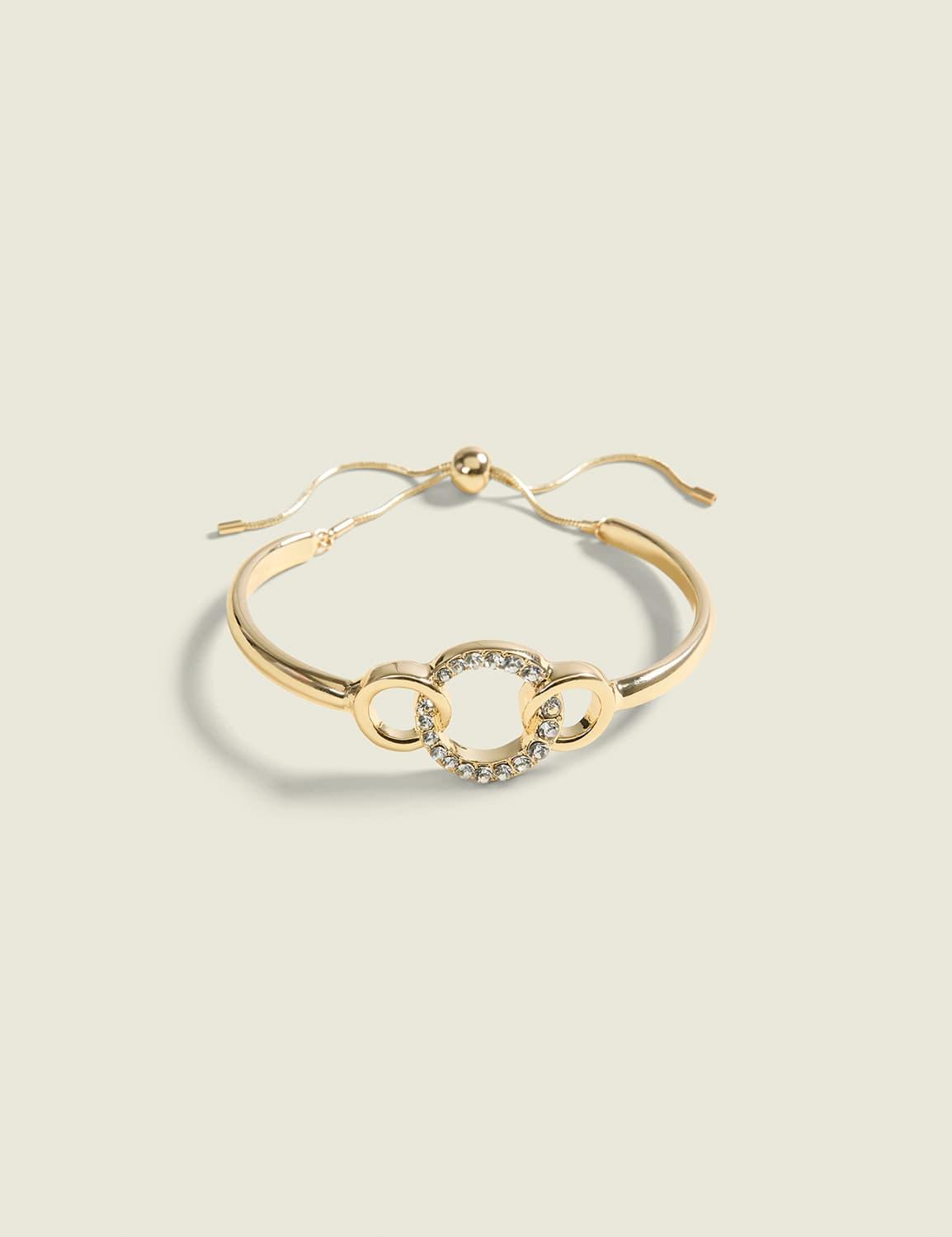goldtone & pave pull tie bracelet