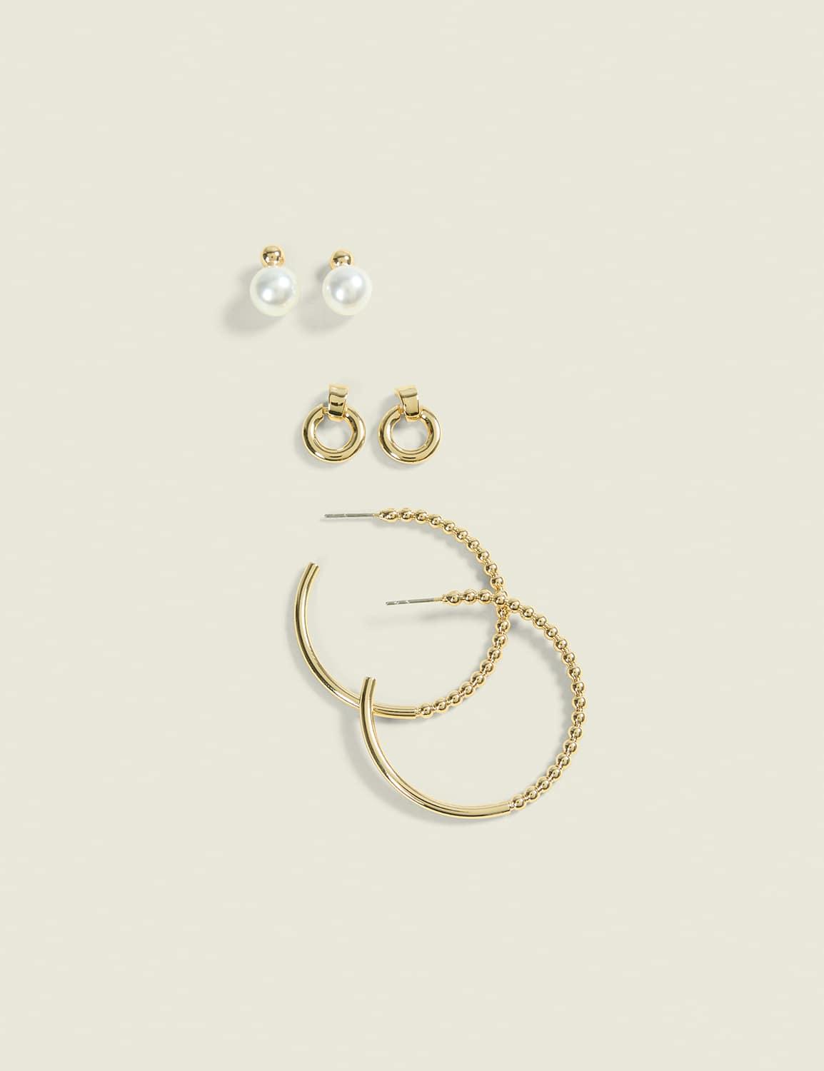 goldtone & pearlized bubble earring 3-pack