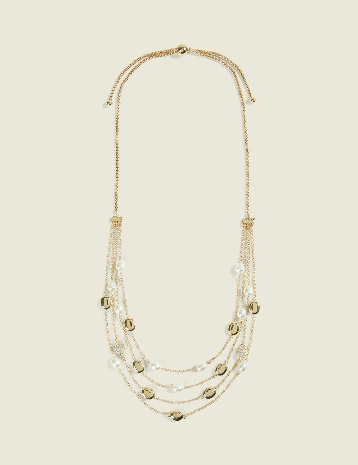 goldtone & pearlized multi-row necklace