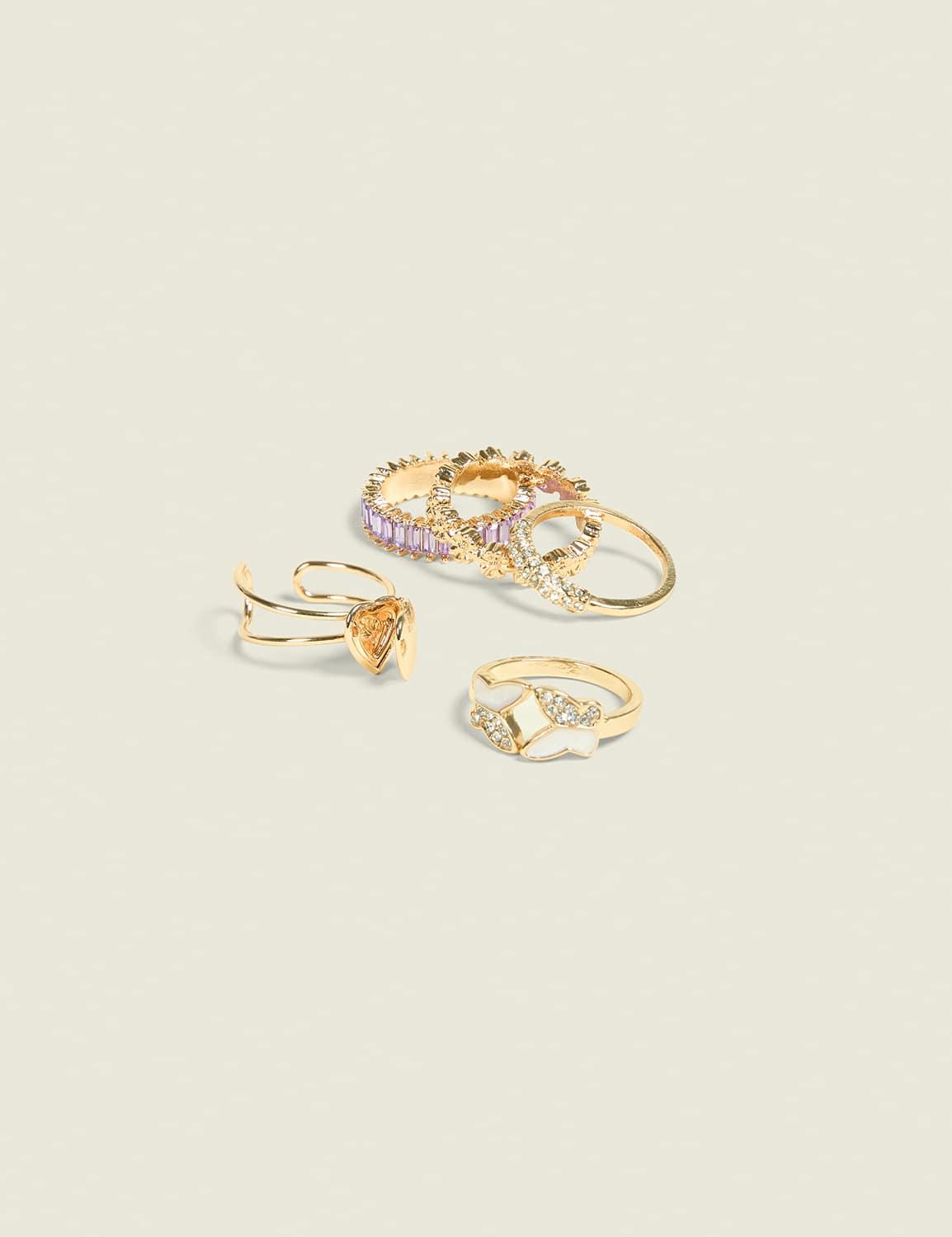 goldtone & purple ring stack