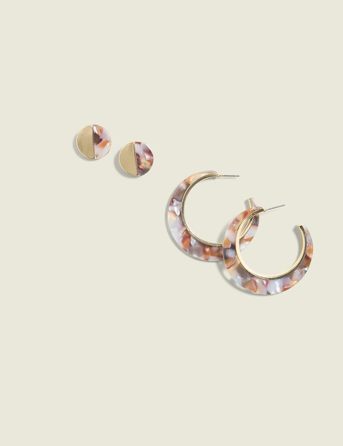 goldtone & tortoiseshell print earring 2-pack