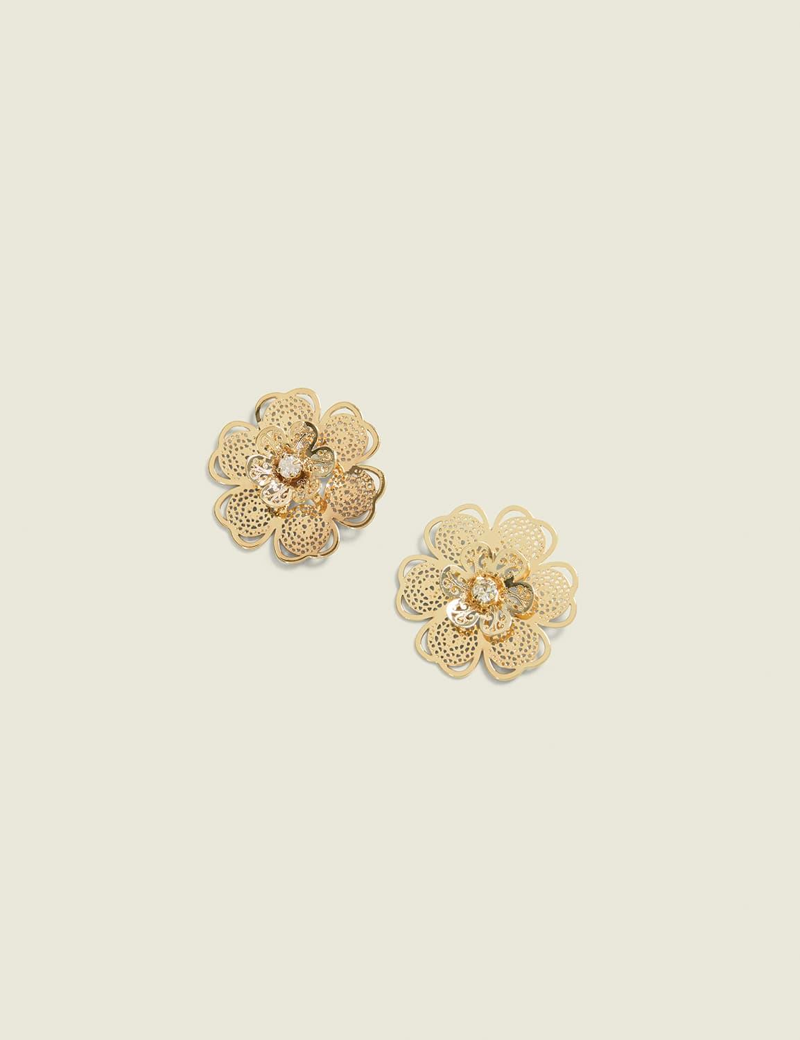 goldtone floral filigree stud earrings