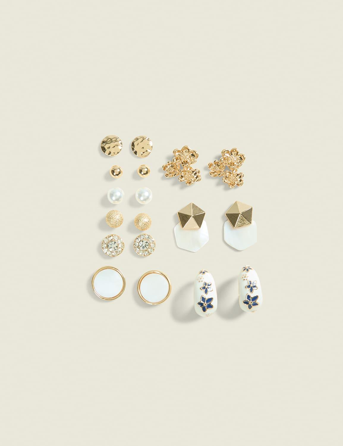 goldtone geometric earring 9-pack