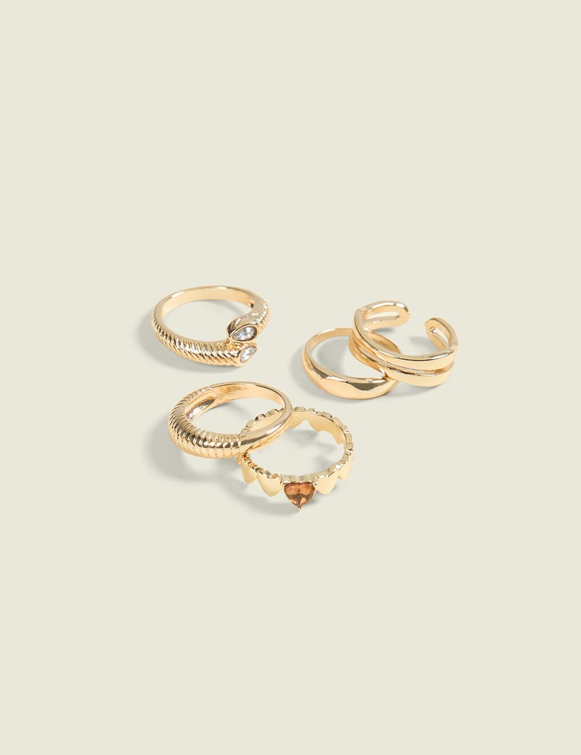 goldtone heart ring stack