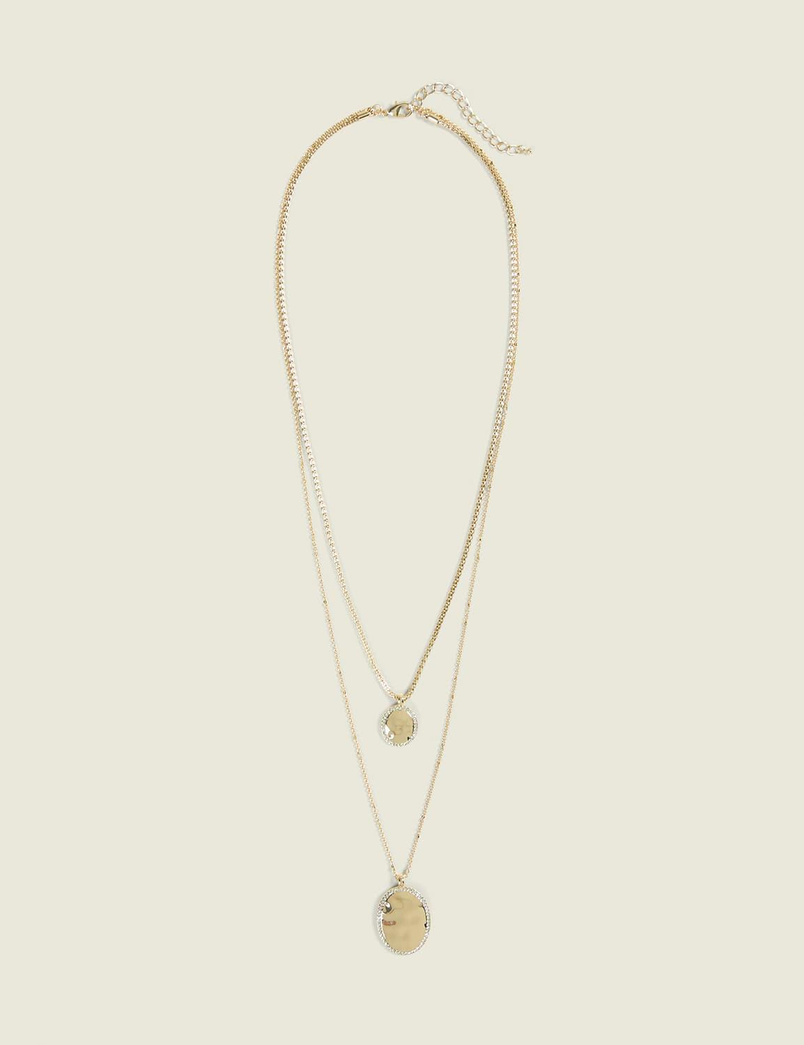 goldtone oval & pave multi-row necklace