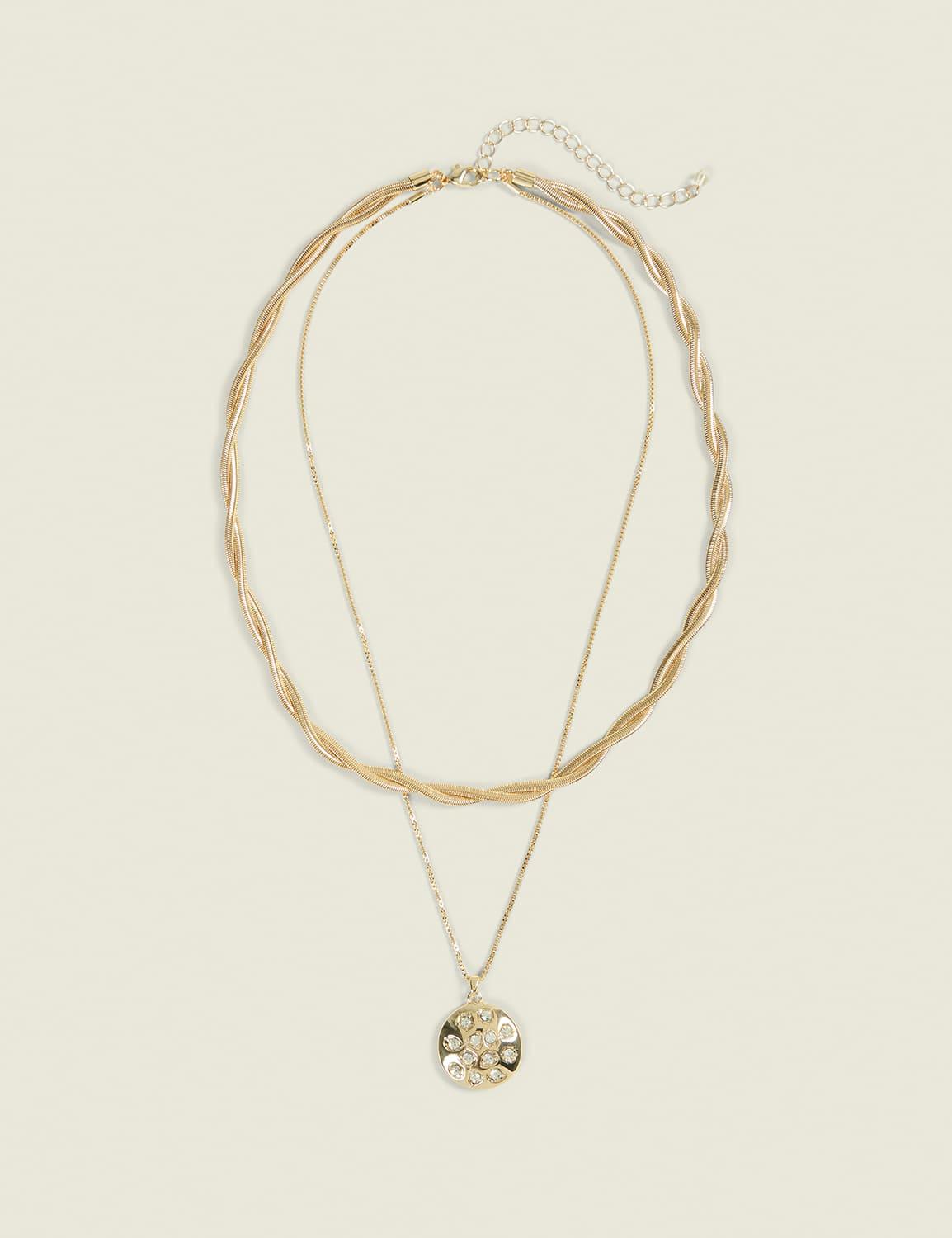 goldtone pave & twist multi-row necklace