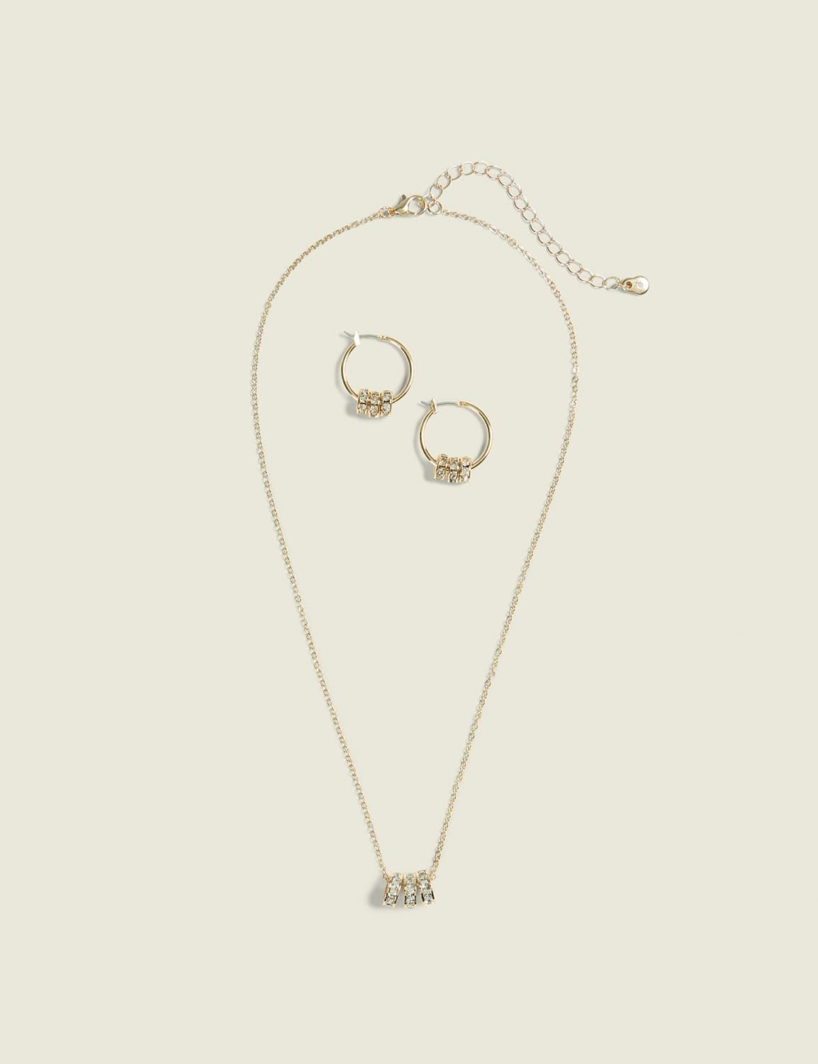 goldtone pave circle necklace & earring set