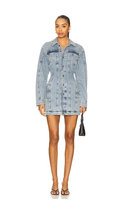 good american barrel long sleeve mini dress in blue. - size m (also in xs, s, xl/1x)