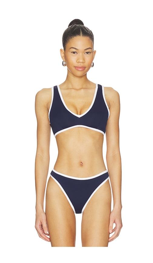 good american compression deep v bikini top in navy. - size l (also in m, xl, xs)