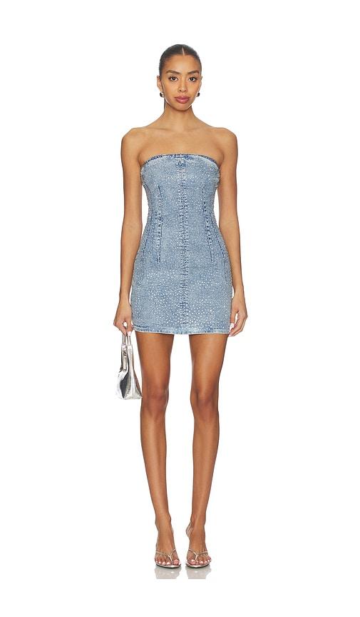 good american crystal strapless mini dress in blue. - size l (also in s, m, xxxl/3x)