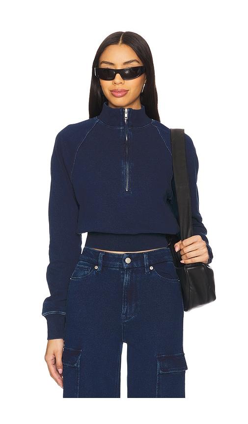 good american jeanius mock zip pullover in blue. - size 5x (also in xs)
