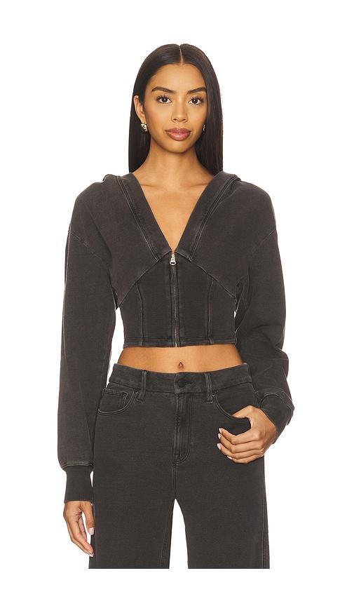 good american jeanius zip up hoodie in charcoal. - size m (also in s, xs, xxl/2x, xxxl/3x)