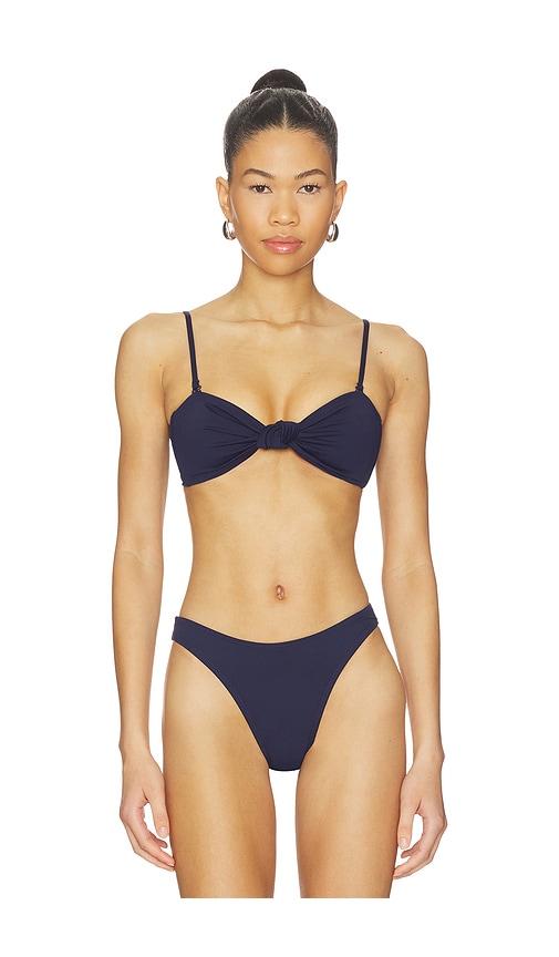 good american matte twist bandeau bikini top in navy. - size l (also in s, xl, xs)
