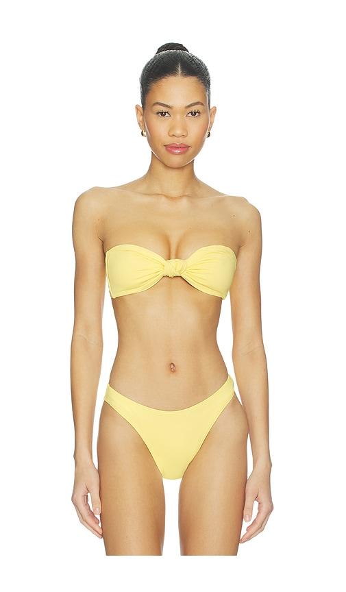 good american matte twist bandeau bikini top in yellow. - size l (also in m, xl, xs)