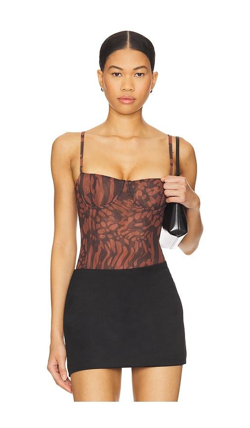 good american mesh bustier bodysuit in brown. - size s (also in xs)