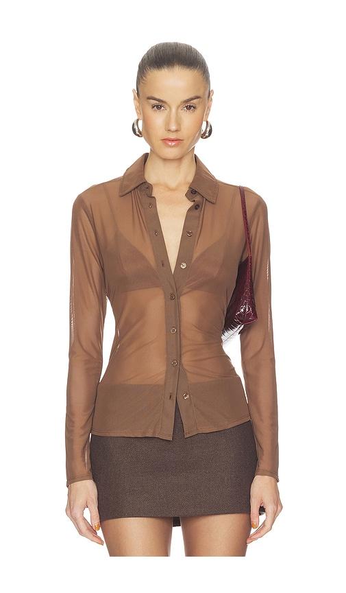 good american mesh button up top in brown. - size l (also in xs, s, m)