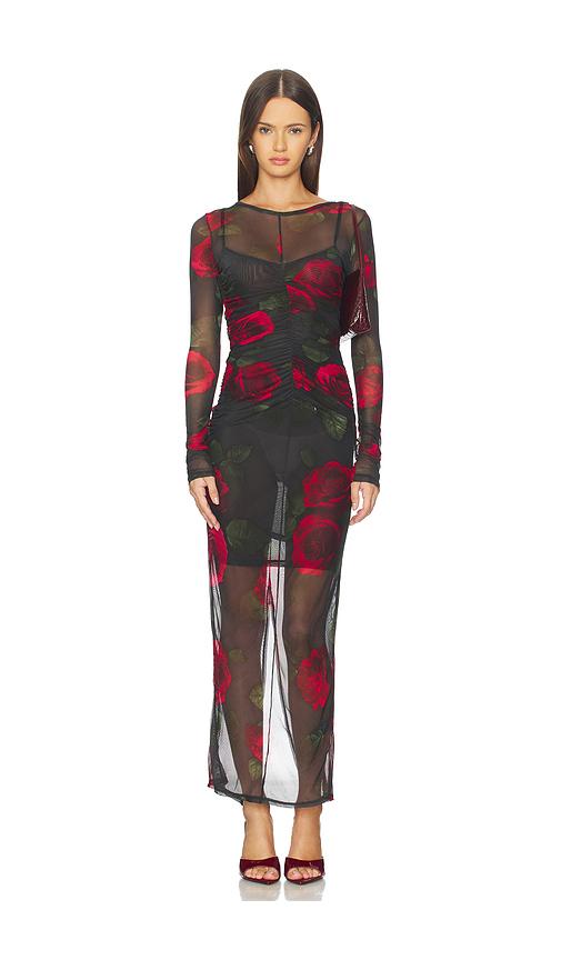 good american mesh ruched maxi dress in black. - size m (also in xs, s)