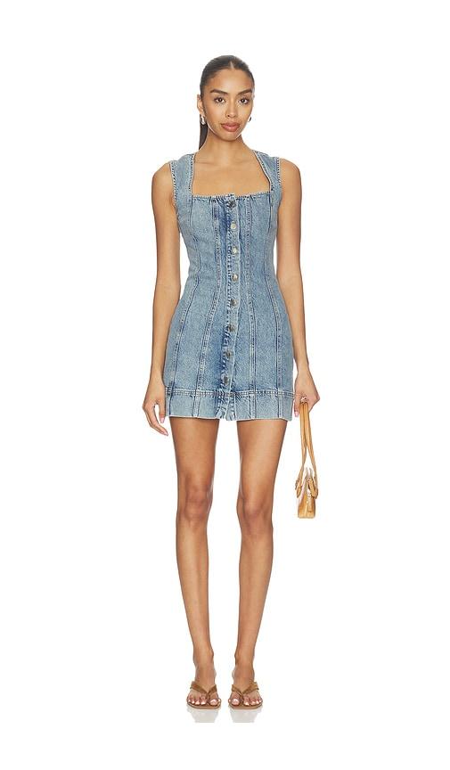 good american mini button front dress in blue. - size l (also in xs, xl)
