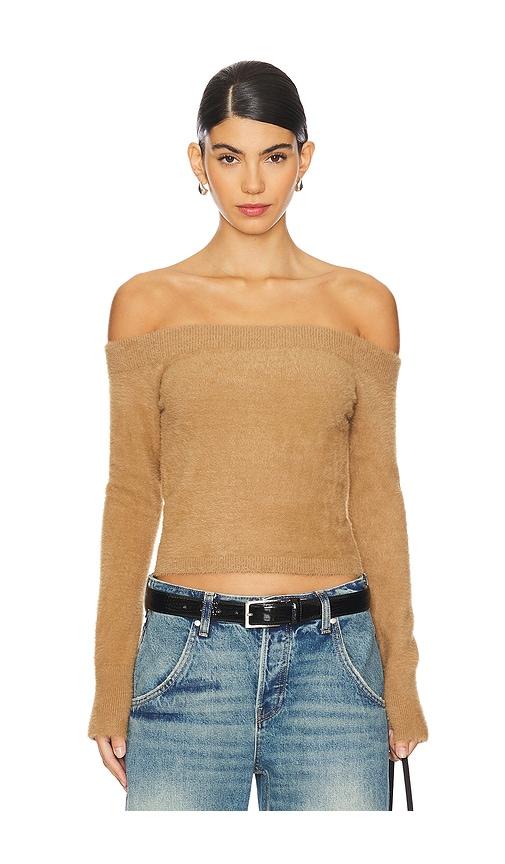 good american plush off shoulder top in tan. - size 3x (also in s, 4x)