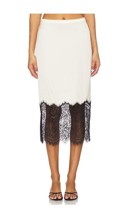 good american satin lace slip midi skirt in black,white. - size l (also in m, xxxxl/4x)