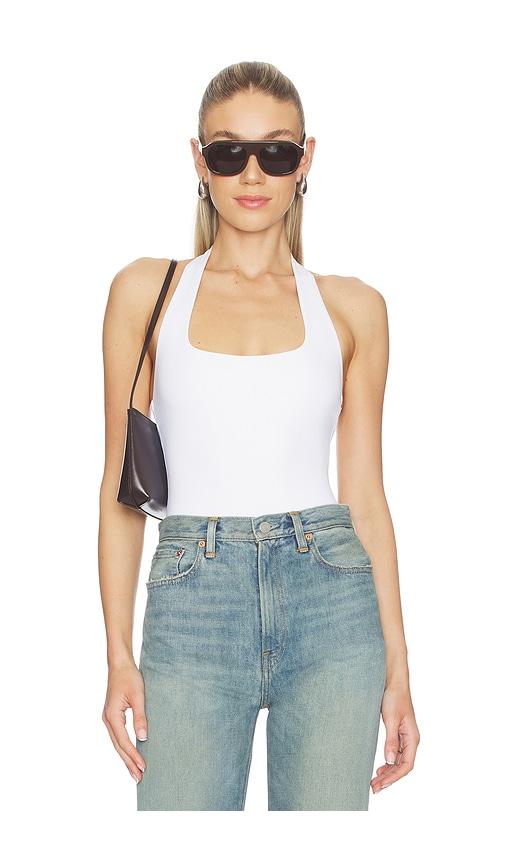 good american scuba halter square neck bodysuit in white. - size l (also in xl)