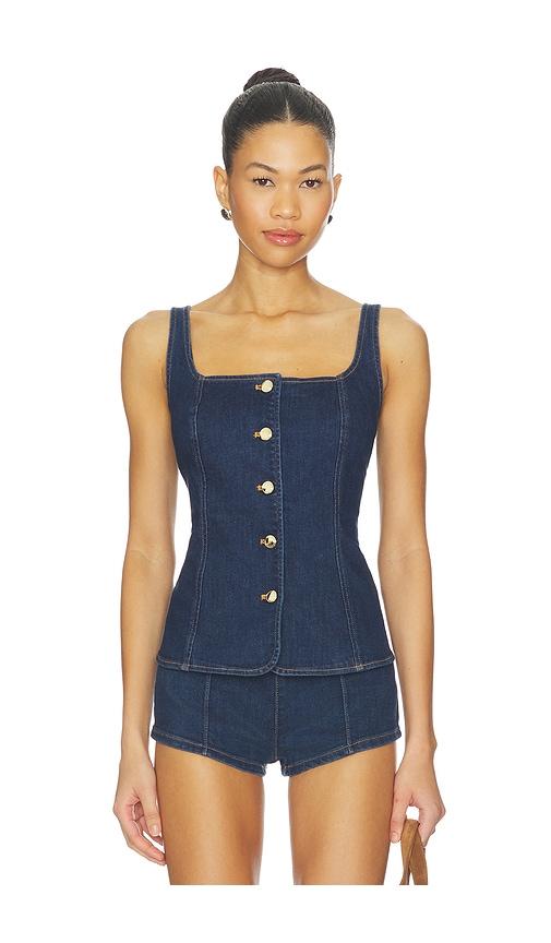 good american sleeveless button front denim top in blue. - size l (also in m, s, xs)