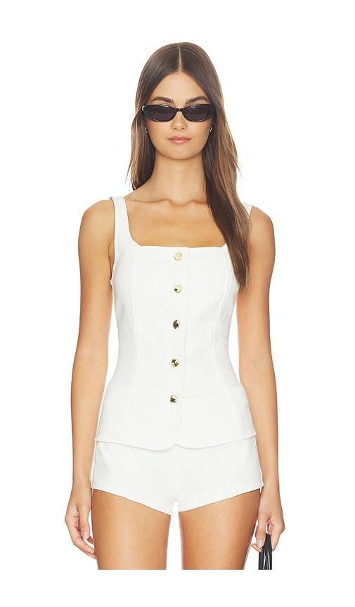 good american sleeveless button front denim top in white. - size l (also in m, s, xs)